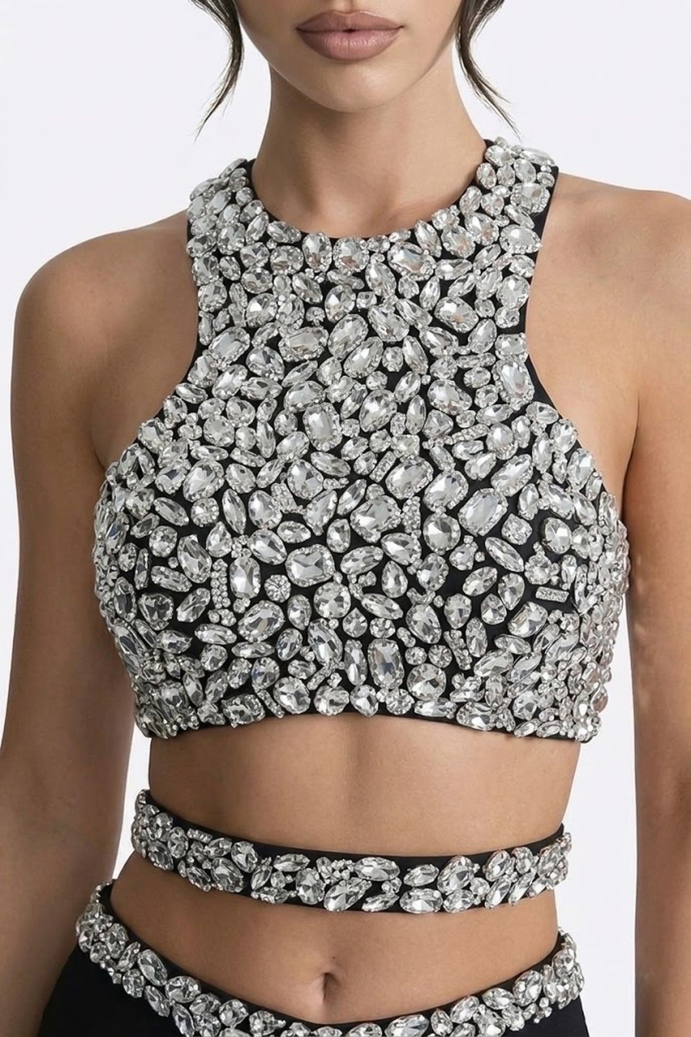 Cassandre Crystal-Embellished Co-Ord Set With Maxi Skirt - Black