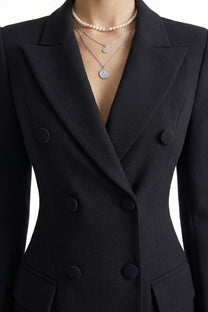 Constance Double-Breasted Long Tailored Coat - Black