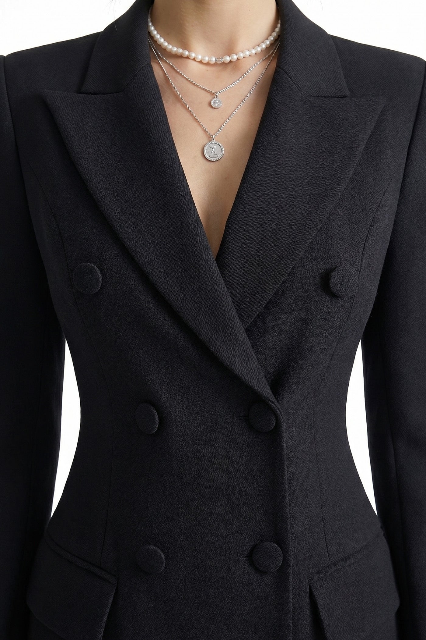 Constance Double-Breasted Long Tailored Coat - Black