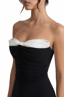 Clémence Strapless Column Gown With Contrast White Neckline Band - Black