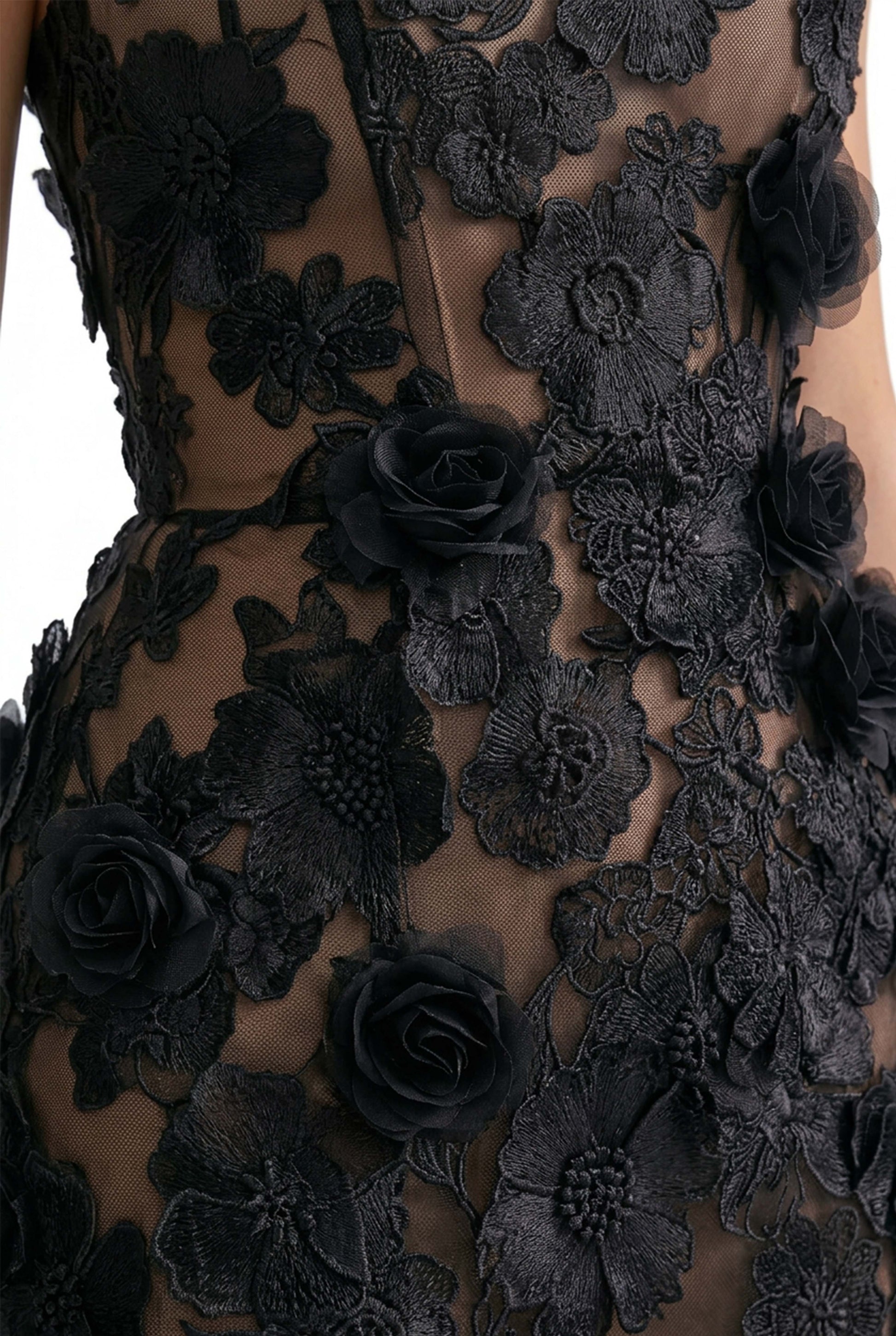 Roxane Strapless Floral Lace Mini Dress With Corset Back - Black