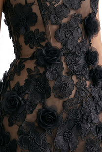 Roxane Strapless Floral Lace Mini Dress With Corset Back - Black