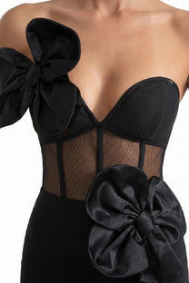 Cassilde Strapless Sheer Maxi Dress With 3D Bow Embellishments - Black