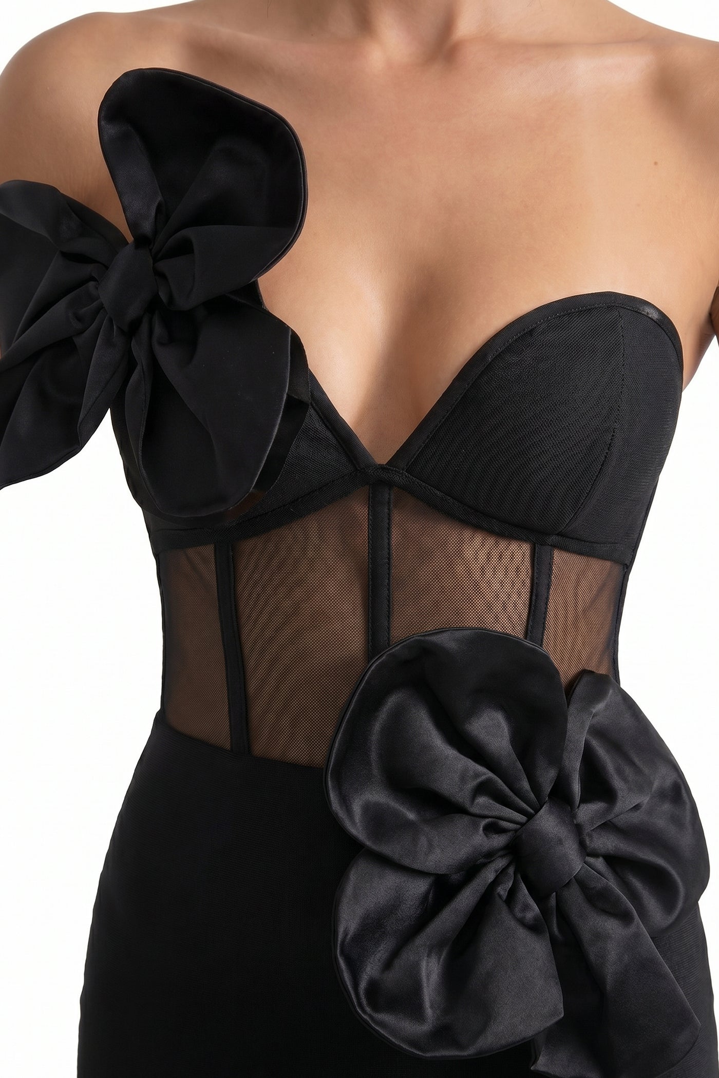 Cassilde Strapless Sheer Maxi Dress With 3D Bow Embellishments - Black