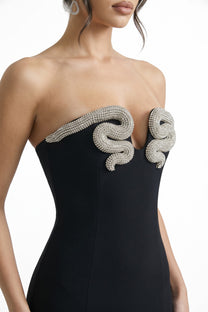 Lysiane Strapless Column Gown With 3D Snake Bust Detail - Black
