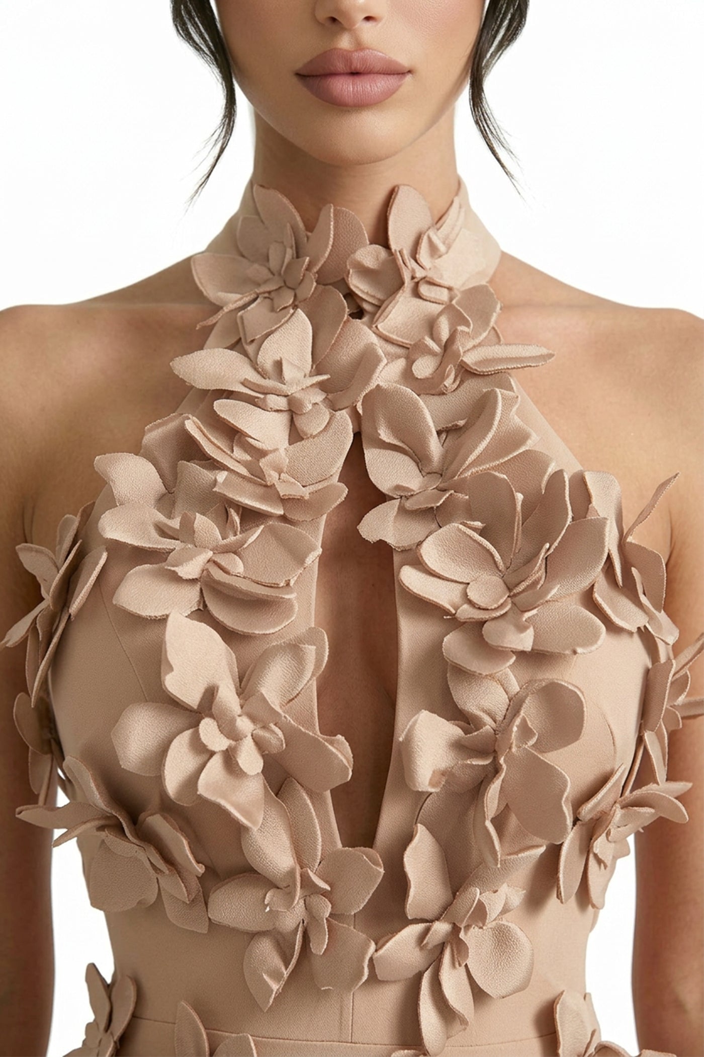 Priscille Halter Maxi Dress With 3D Floral Appliqué - Beige