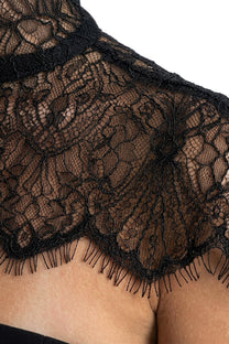 Elowen Elegant Mini Dress With High Neckline And Detachable Lace Cape - Black