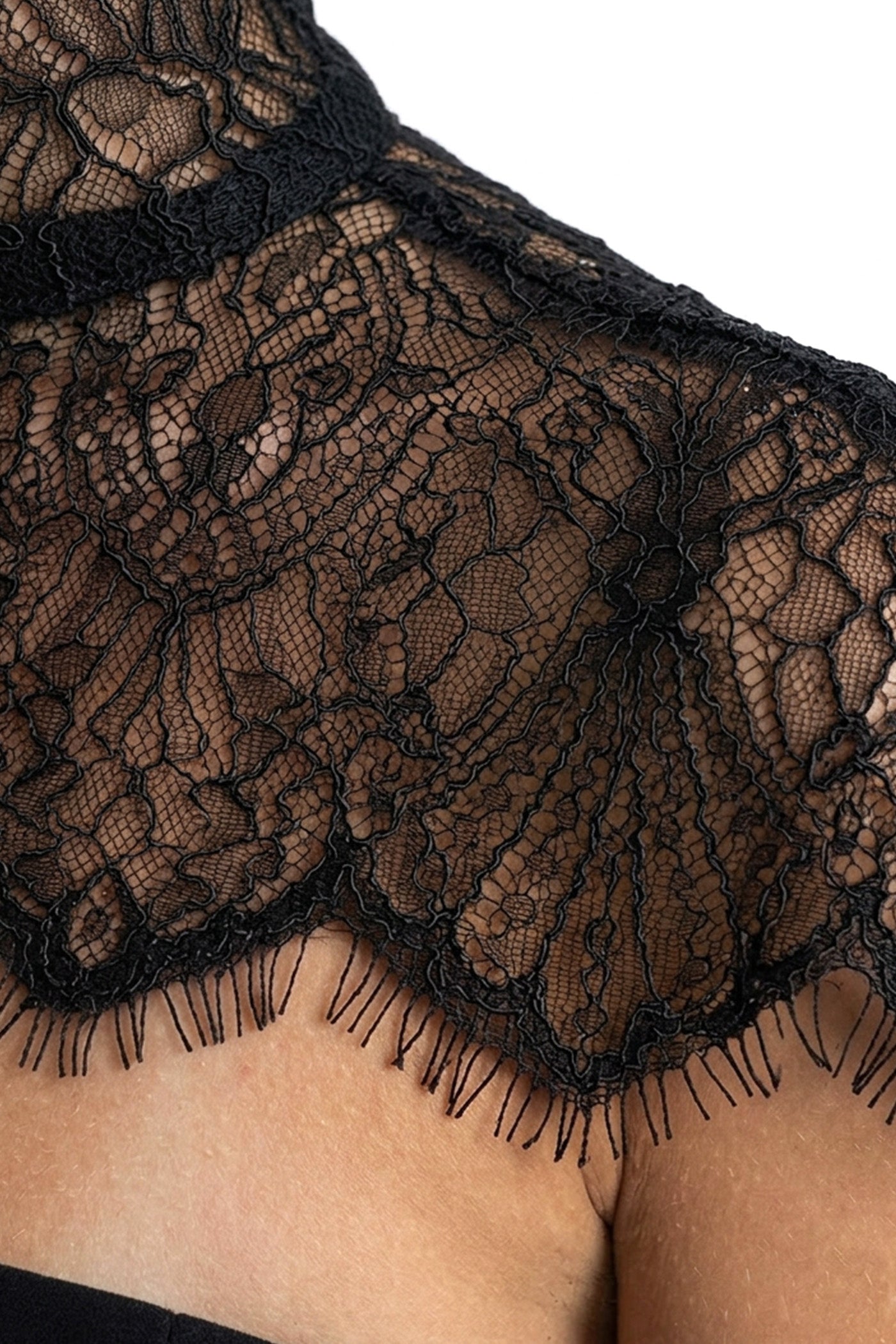 Elowen Elegant Mini Dress With High Neckline And Detachable Lace Cape - Black