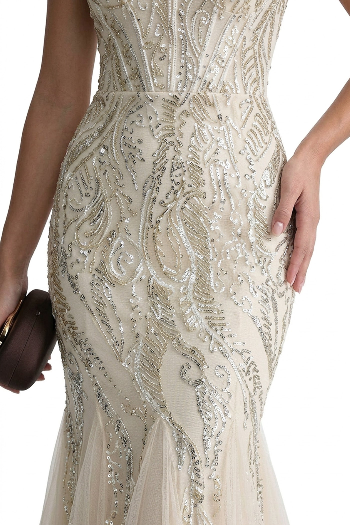 Auréliane Off-Shoulder Beaded Mermaid Gown With Scrollwork Embroidery - Ivoire