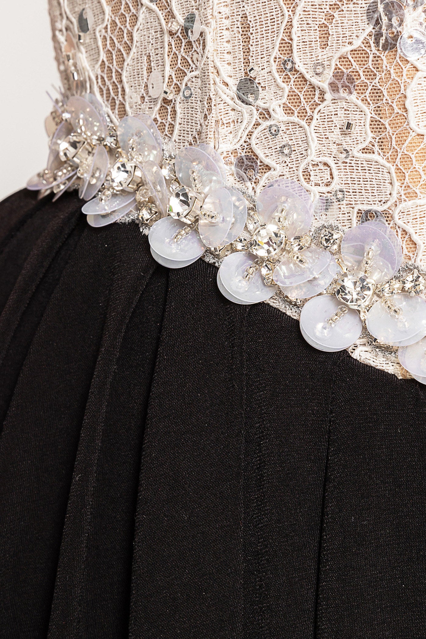 Sidonie Strapless Gown With Crystal Lace Corset And Pleated Draped Skirt - White
