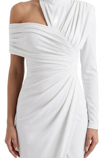 Charline Draped Cold-Shoulder Midi Dress With Front Slit - White