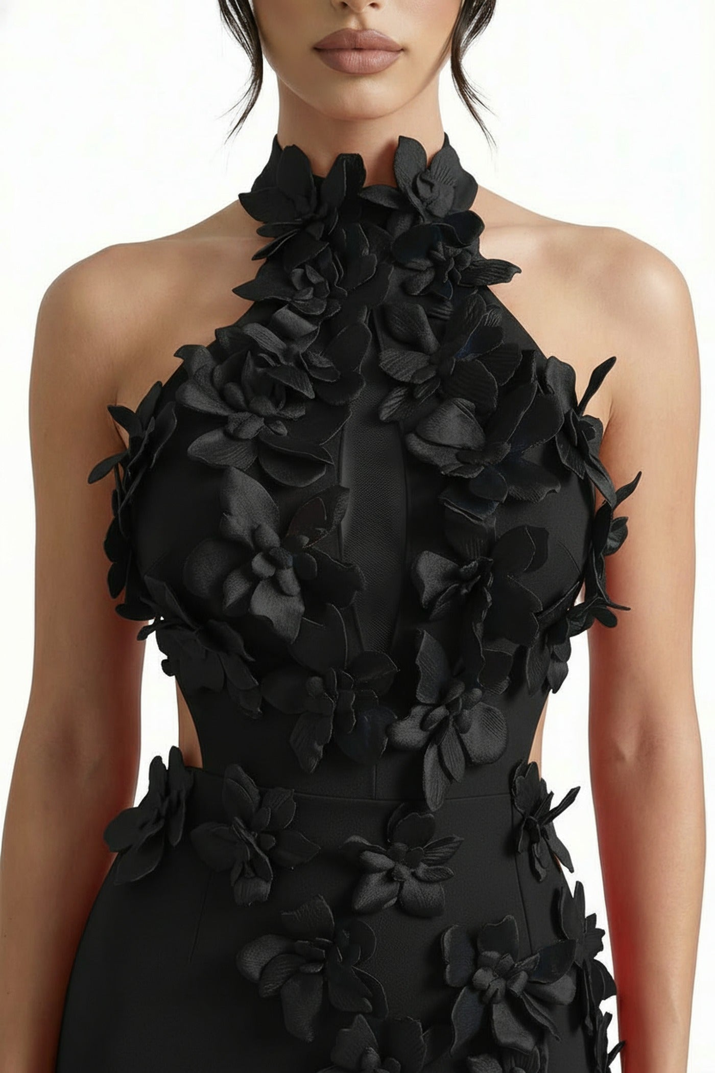 Priscille Halter Maxi Dress With 3D Floral Appliqué - Black