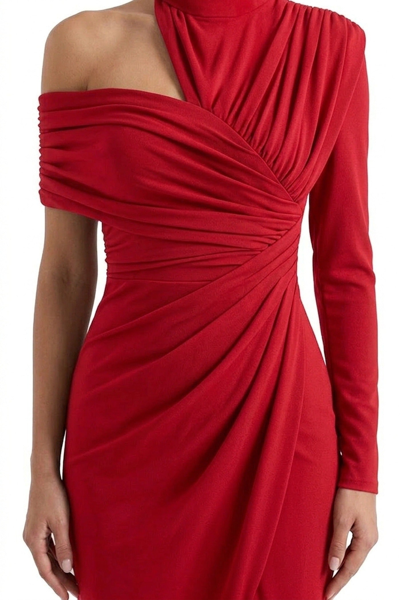 Charline Draped Cold-Shoulder Midi Dress With Front Slit - Red