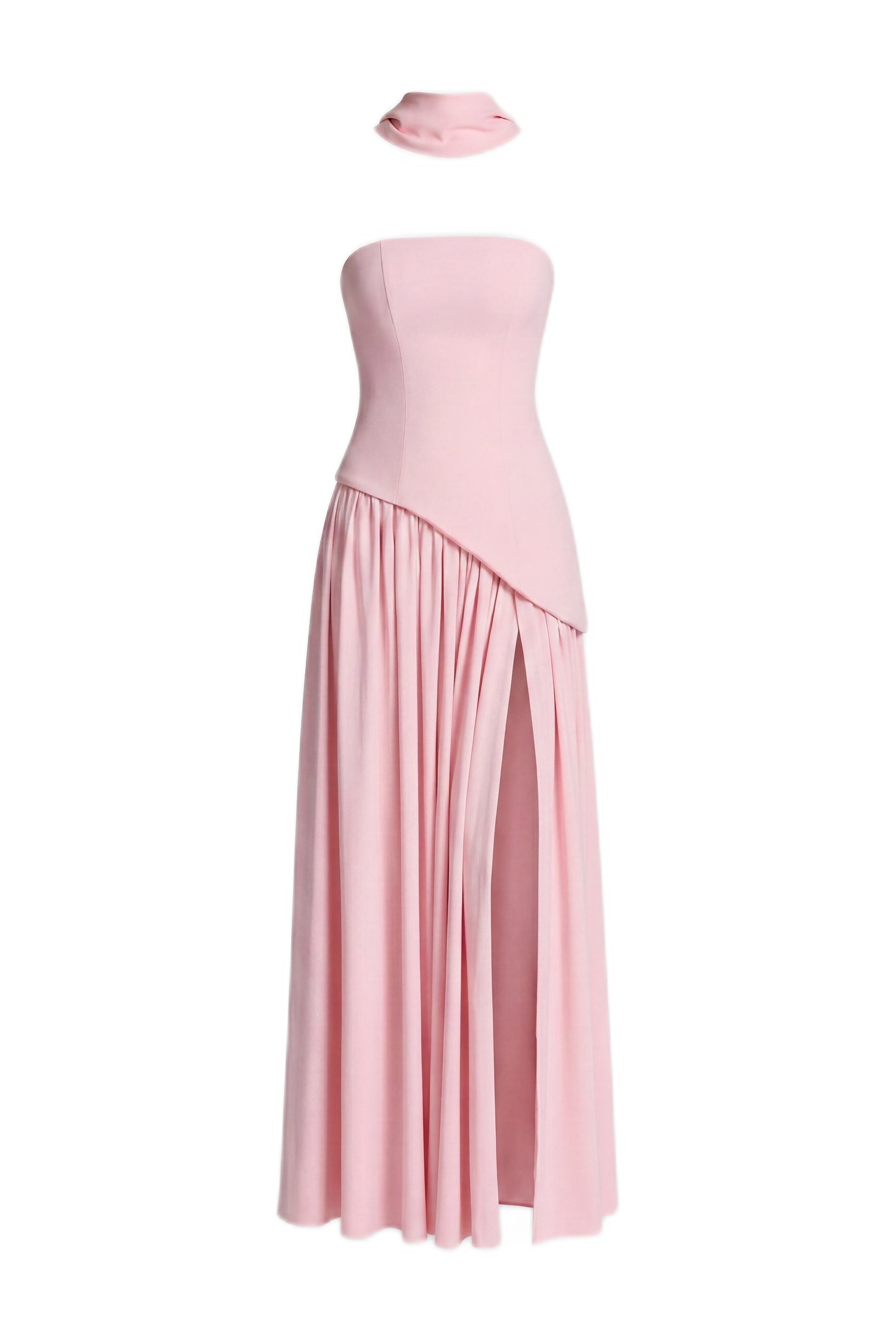 Yolène Strapless Ruched Maxi Dress With Draped Side Slit - Pink
