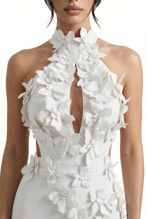 Priscille Halter Maxi Dress With 3D Floral Appliqué - White