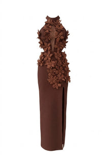 Priscille Halter Maxi Dress With 3D Floral Appliqué - Brown
