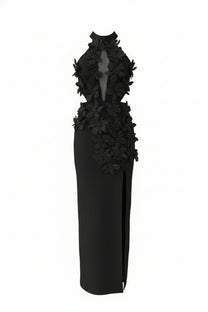Priscille Halter Maxi Dress With 3D Floral Appliqué - Black