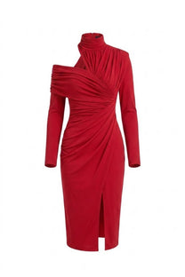 Charline Draped Cold-Shoulder Midi Dress With Front Slit - Red