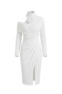Charline Draped Cold-Shoulder Midi Dress With Front Slit - White