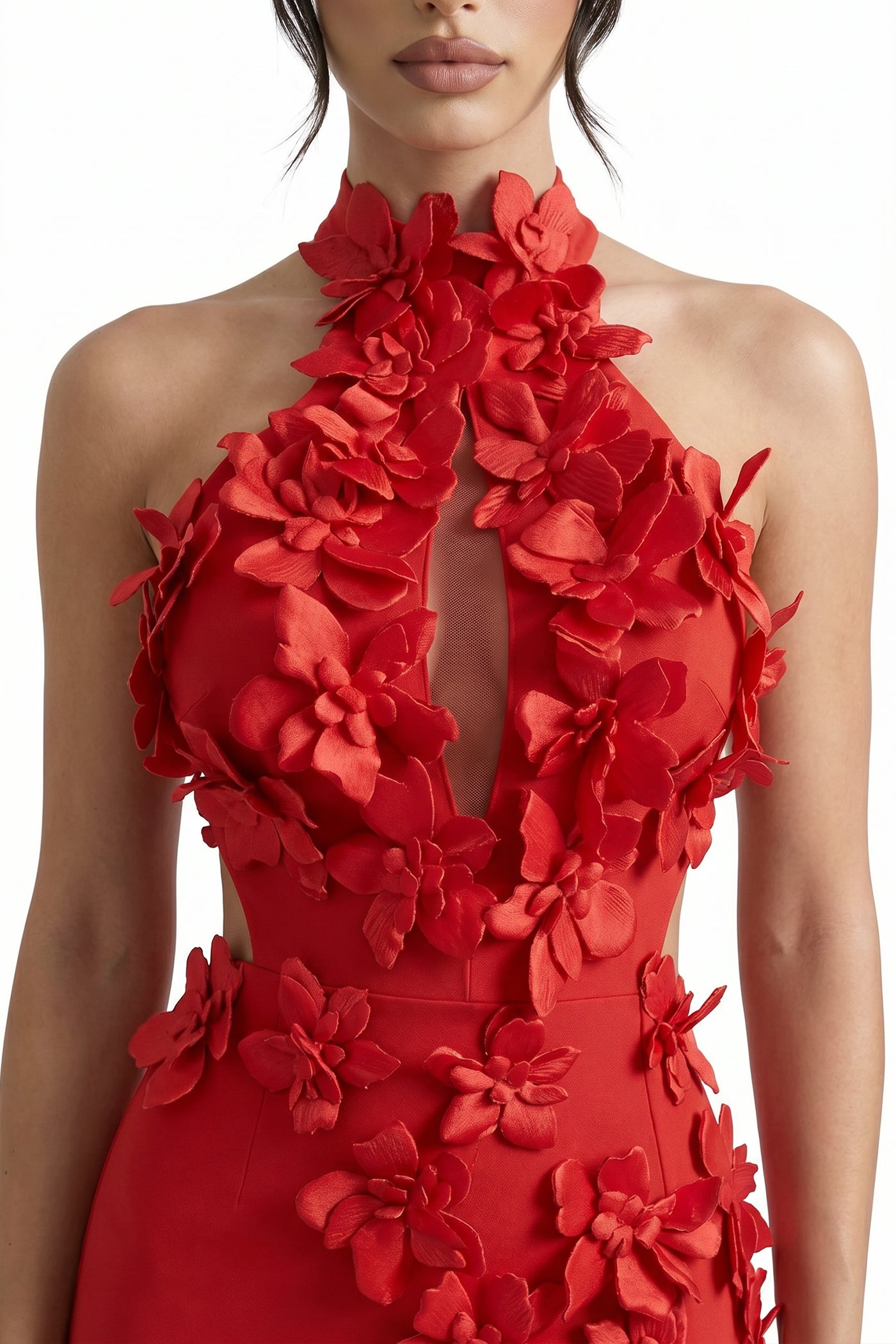 Priscille Halter Maxi Dress With 3D Floral Appliqué - Red