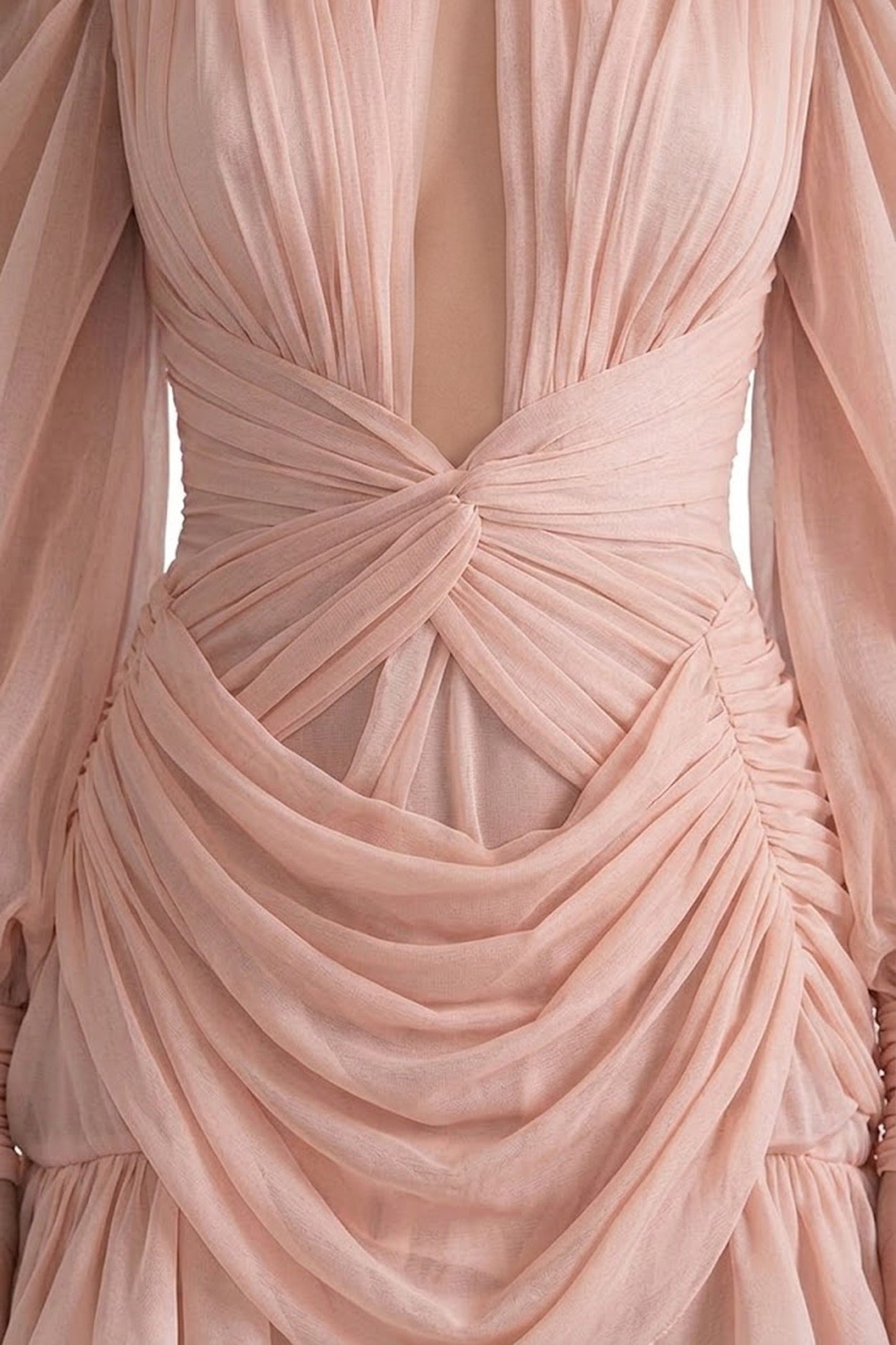 Théa High-Neck Ruched Mini Dress With Side Ruffle - Peach