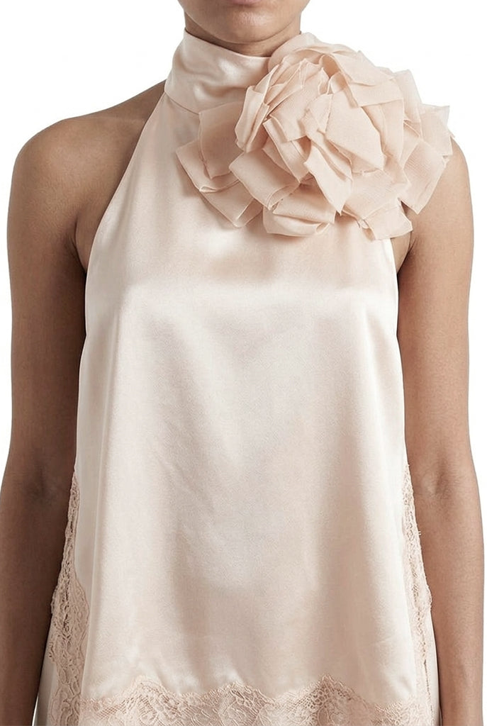 Héloïse zweiteiliges Set mit Spitzenbesatz und Blumenverzierungen – Beige