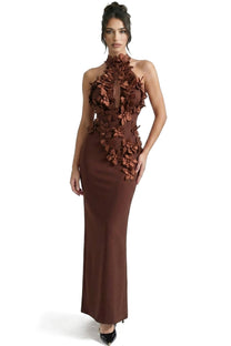 Priscille Halter Maxi Dress With 3D Floral Appliqué - Brown