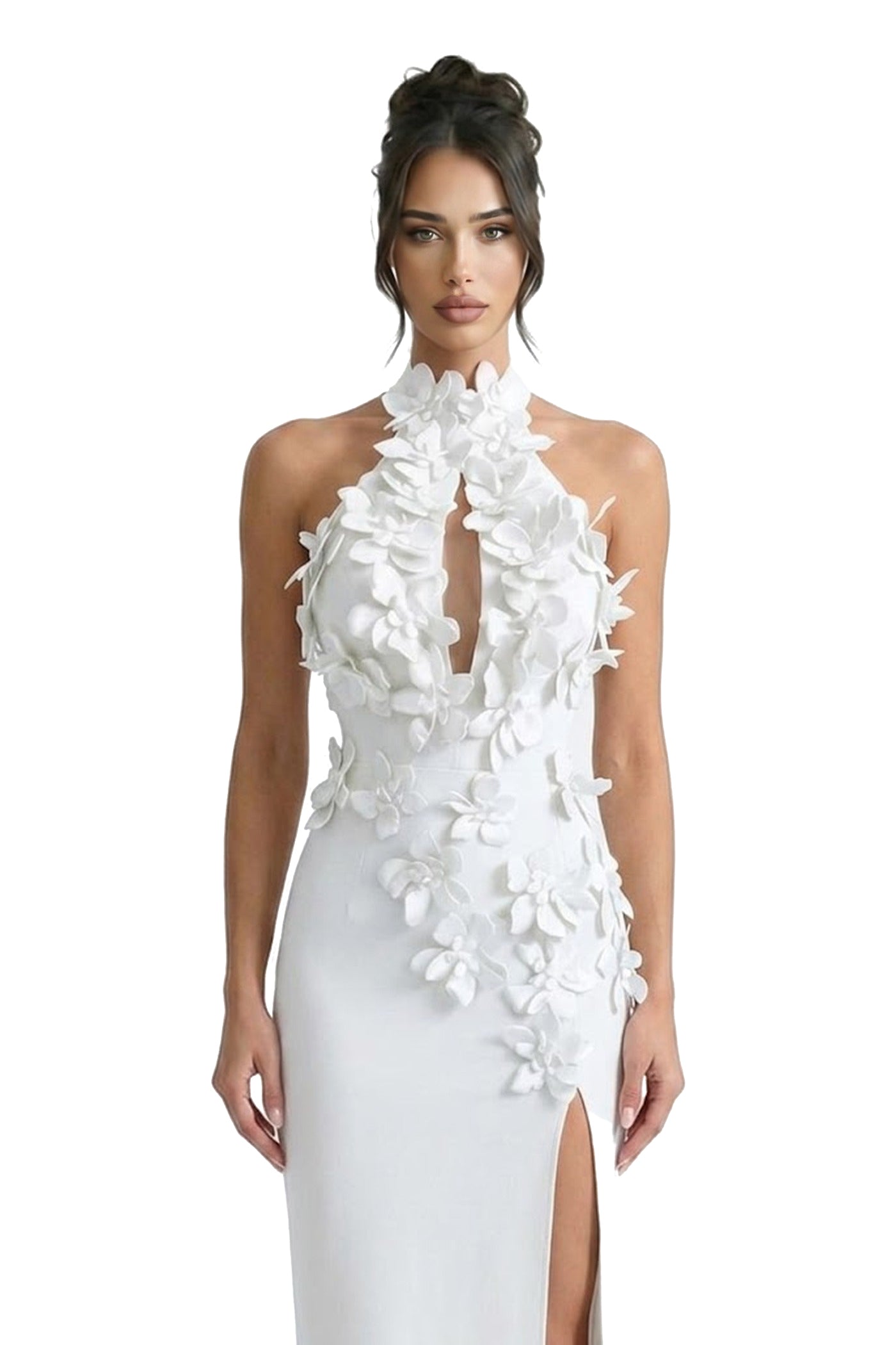 Priscille Halter Maxi Dress With 3D Floral Appliqué - White