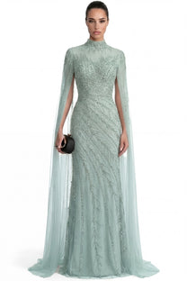 Lumière Embellished Long Sleeve Maxi Dress With Sheer Veil Sleeves - Teal