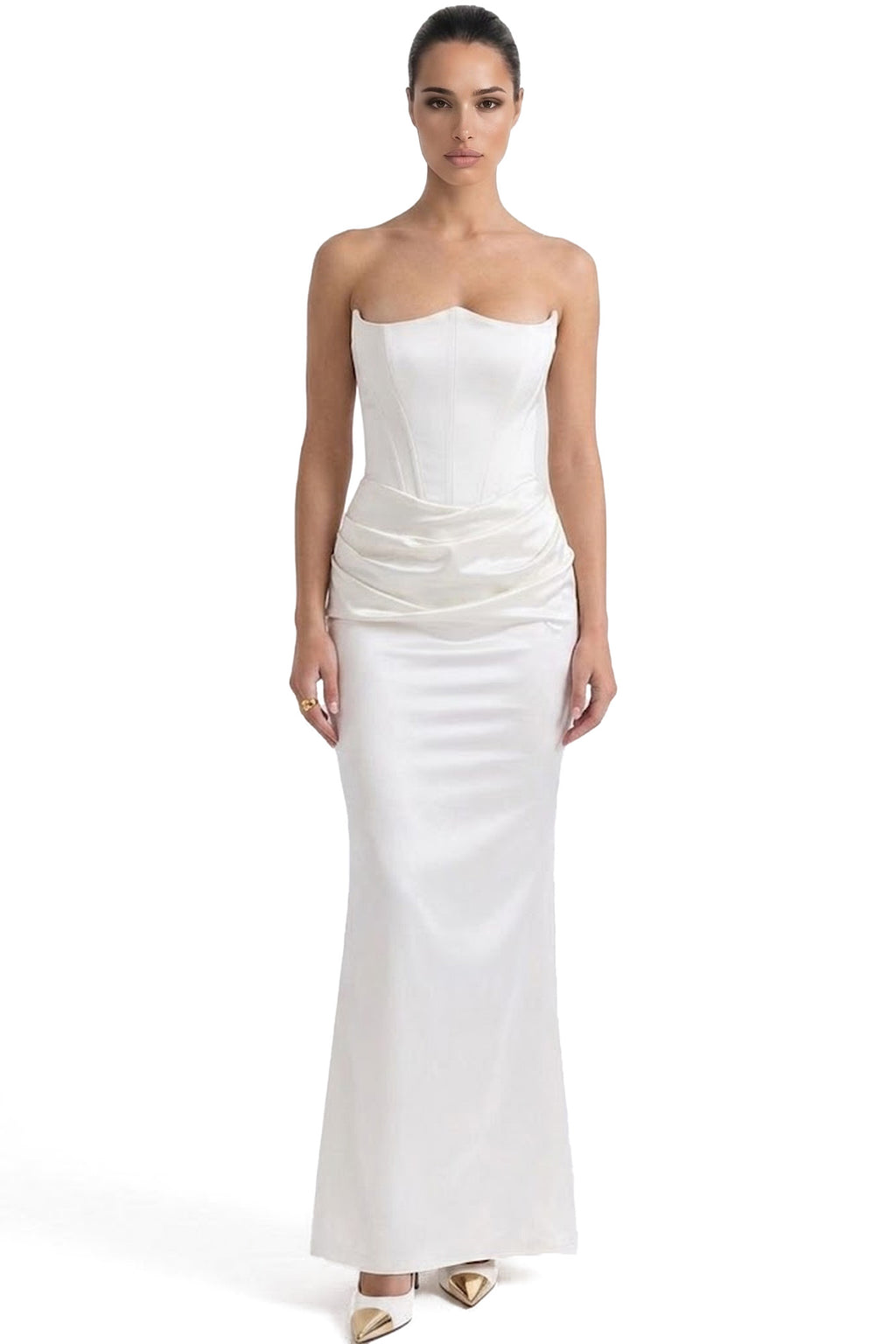 Isadora Strapless Corset Maxi Dress With Ruched Waist - White