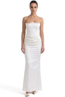 Isadora Strapless Corset Maxi Dress With Ruched Waist - White