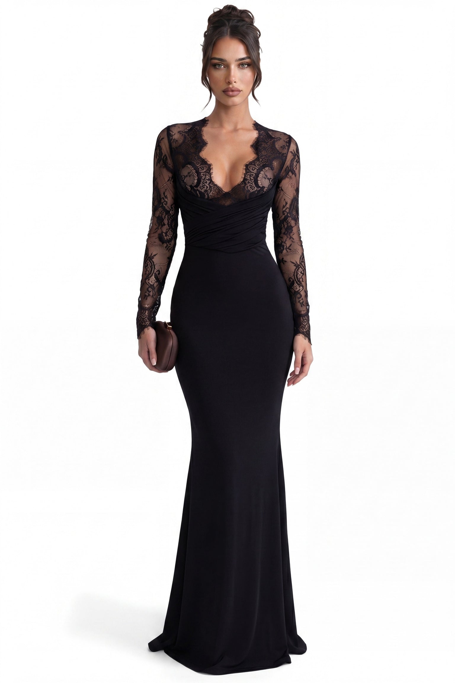 Armelle Long-Sleeved Lace Bodice Maxi Dress - Black