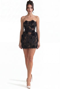 Roxane Strapless Floral Lace Mini Dress With Corset Back - Black