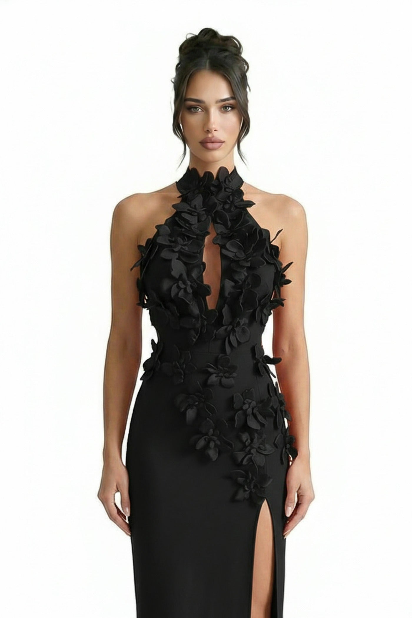 Priscille Halter Maxi Dress With 3D Floral Appliqué - Black