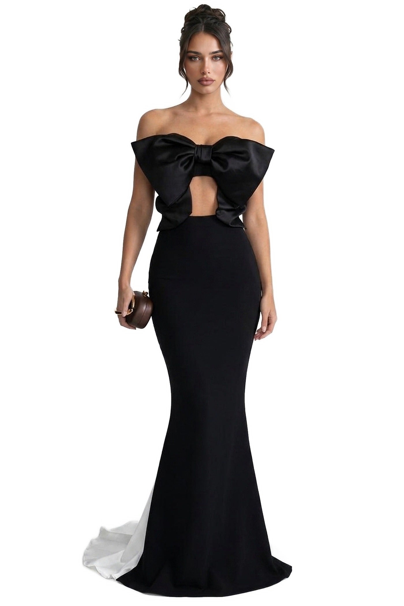 Lucette Off-Shoulder Mermaid Gown With Oversized Satin Bow And Cutout - Black