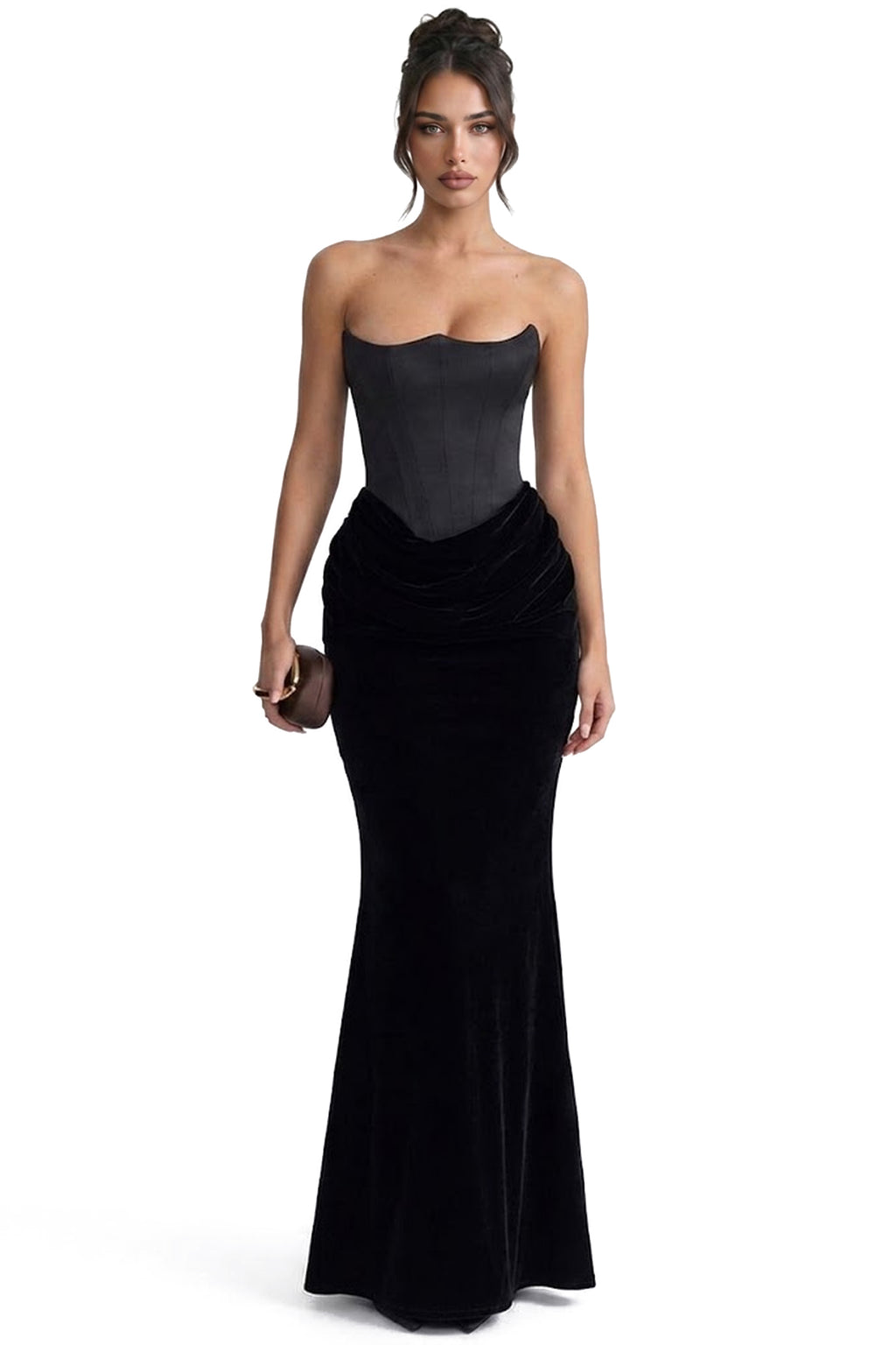 Isadora Strapless Corset Maxi Dress With Ruched Waist - Black
