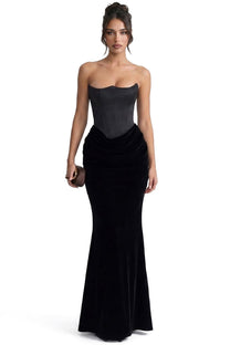 Isadora Strapless Corset Maxi Dress With Ruched Waist - Black