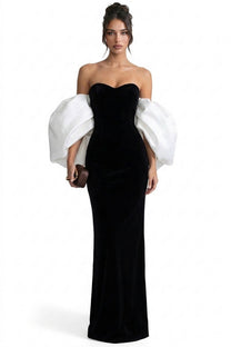 Ségolène Velvet Mermaid Gown With Contrast  Puff Sleeves - Black