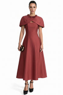 Théodore Fit-And-Flare Midi Dress With Cutout Neckline And Bow Detail - Red