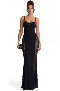 Mélodie Elegant Beaded Maxi Gown With Side Sheer Detailing - Black
