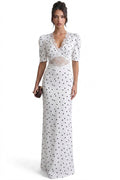 Céleste Polka Dot Maxi Dress With Puff Sleeves - White