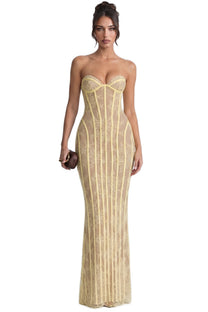 Célindre Strapless Lace Maxi Dress With Sweetheart Corset - Yellow