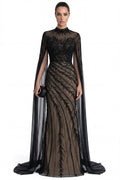 Lumière Embellished Long Sleeve Maxi Dress With Sheer Veil Sleeves - Black
