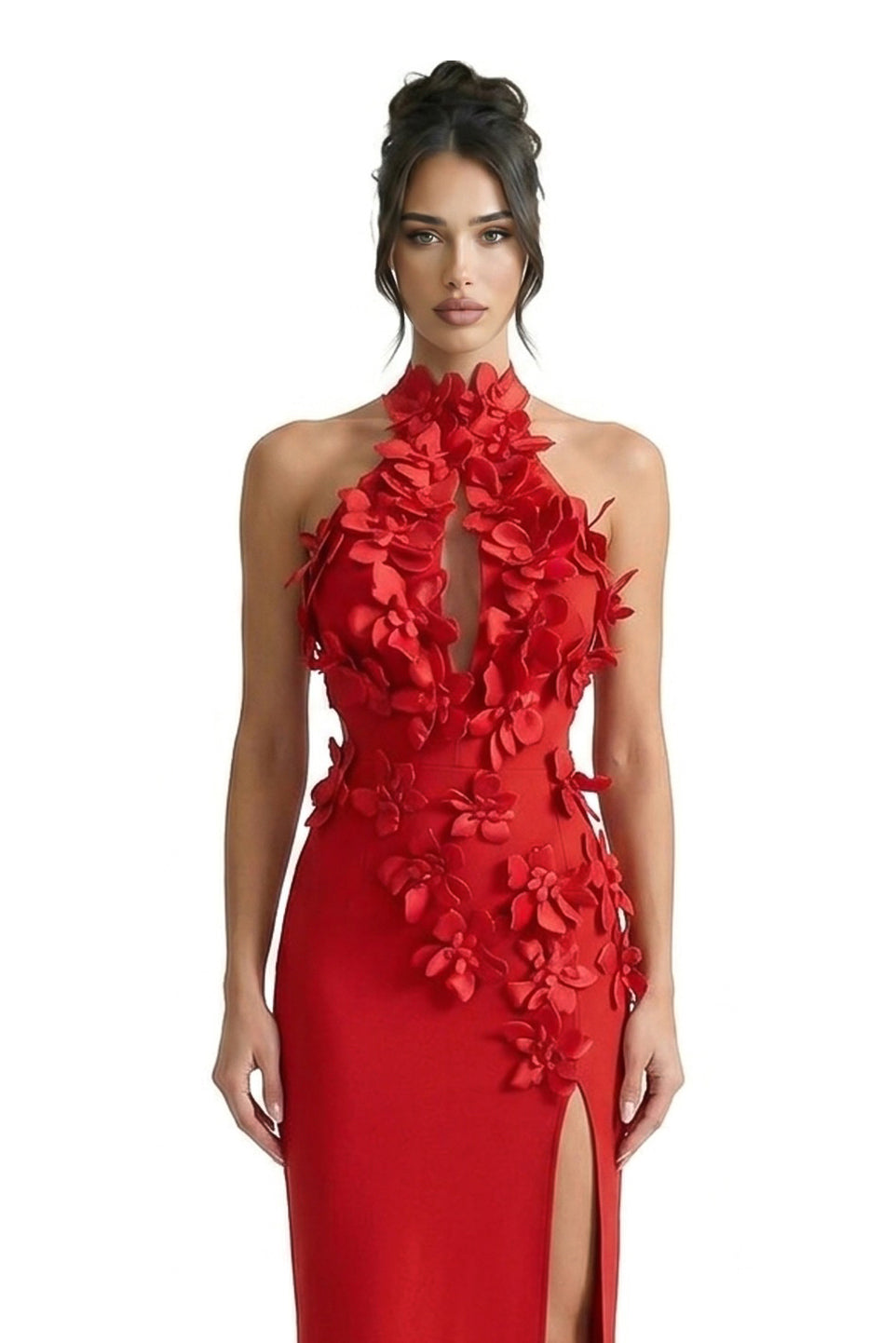 Priscille Halter Maxi Dress With 3D Floral Appliqué - Red