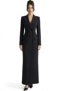Constance Double-Breasted Long Tailored Coat - Black