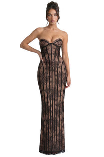 Célindre Strapless Lace Maxi Dress With Sweetheart Corset - Black