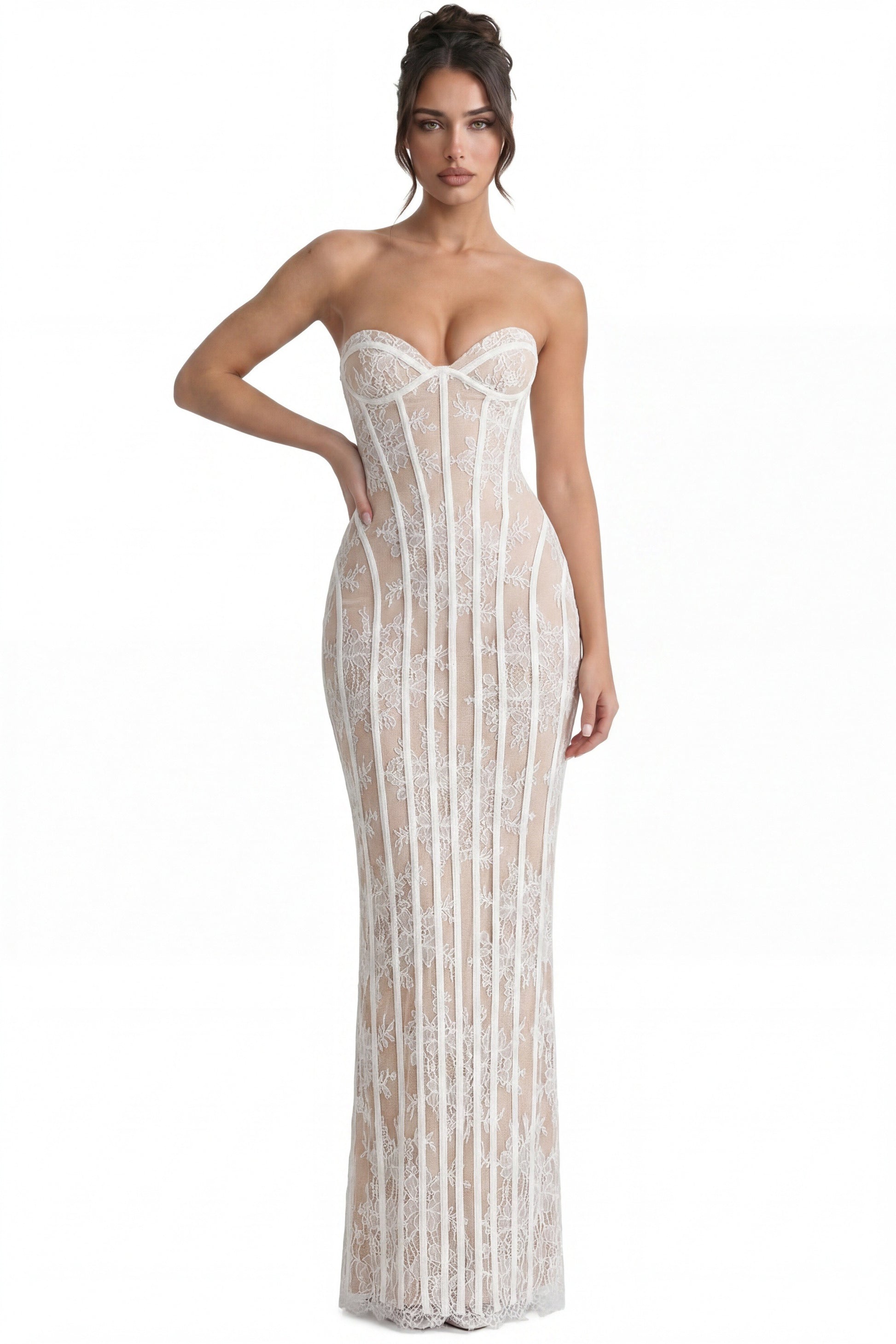 Célindre Strapless Lace Maxi Dress With Sweetheart Corset - Ivoire