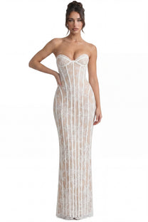 Célindre Strapless Lace Maxi Dress With Sweetheart Corset - Ivoire