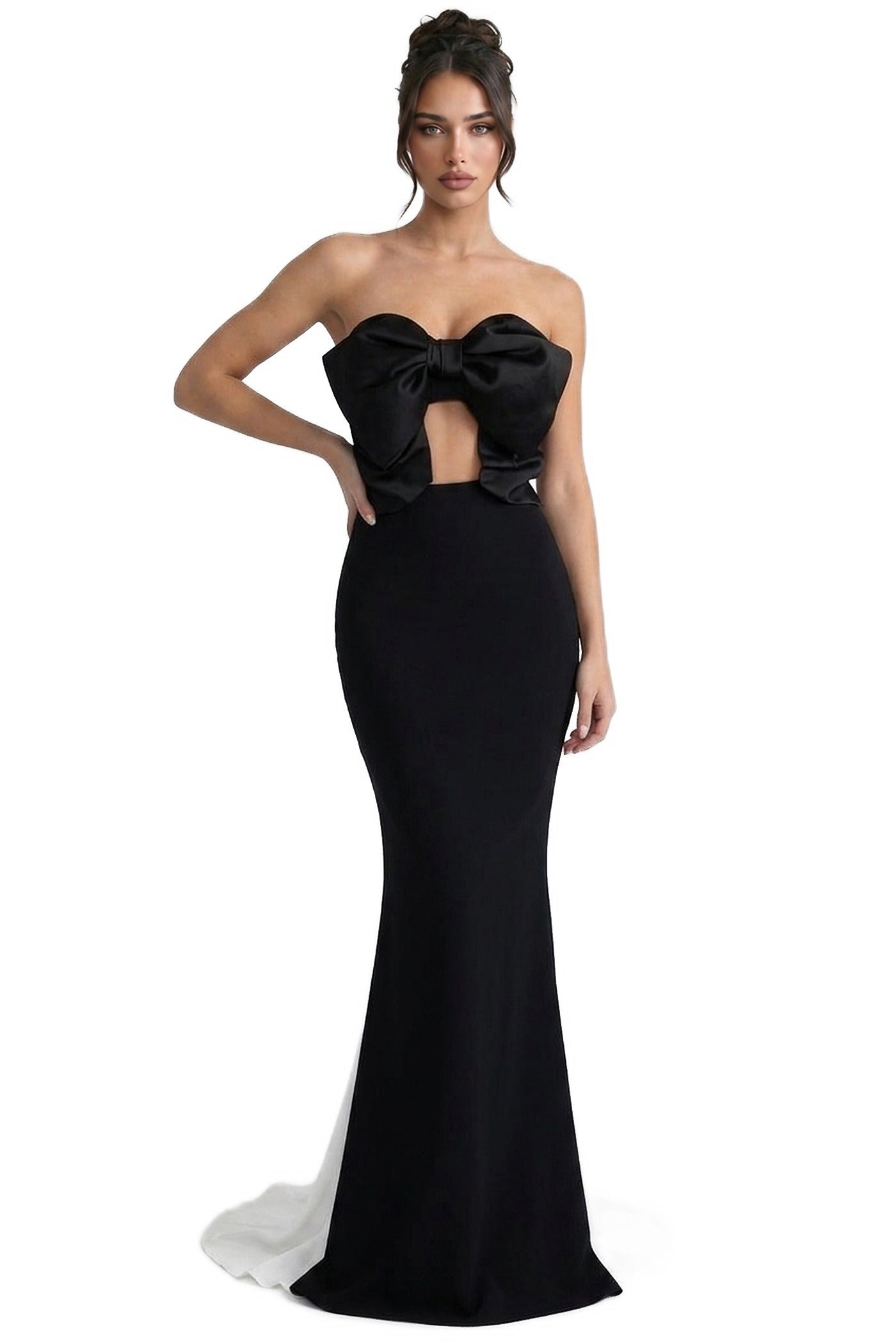 Lucette Off-Shoulder Mermaid Gown With Oversized Satin Bow And Cutout - Black