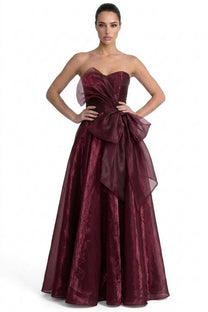 Hyacinthe Strapless Organza Ballgown With Oversized Side Bow - Wine